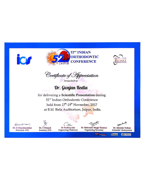 Orthodontist Dr Gunjan Kedia - 52nd Indian Orthodontic Conference