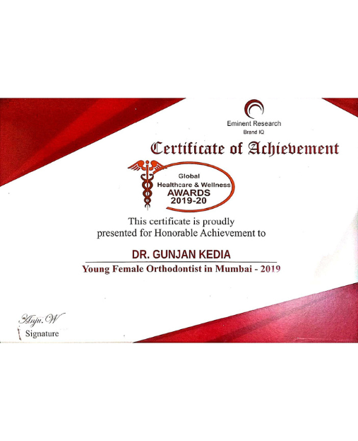 Orthodontist Dr Gunjan Kedia - Global Healthcare & Wellness Awards 2019-20